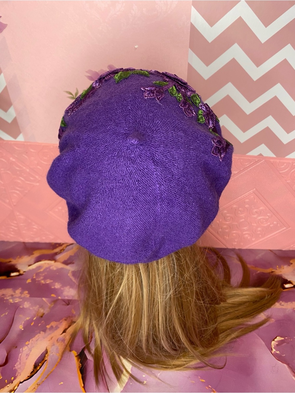 ๐๐ท Purple Floral Embroidered Wool Feel Beret ๐ท๐ NWT - Picture 8 of 10